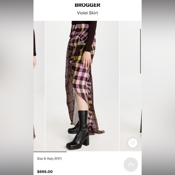 Brogger NWT XS Violet Pliss Plaid Asymmetrical Skirt Purple‎ Yellow Leg Slit - Picture 2 of 12